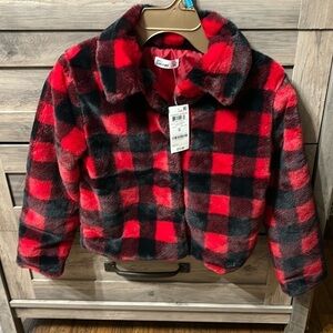 Epic Threads Toddler or Girls RED BUFFALO CHECK Faux Fur Jacket